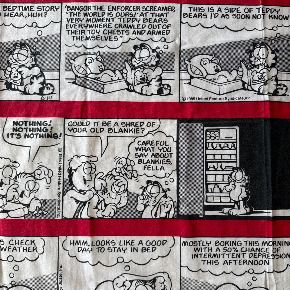 5pc Vintage Garfield Window Curtain Set Tablecloth Valance Panels Red Comic